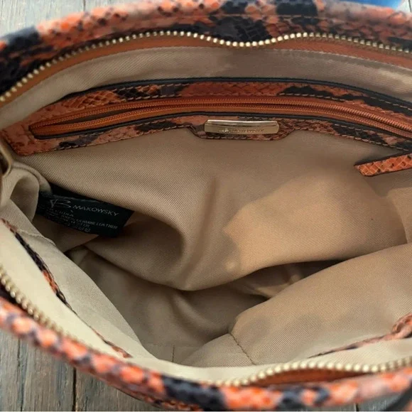 B MAKOWSKY Crossbody Orange Snakeskin Print - Picture 3 of 4
